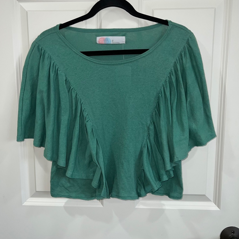 NWT Free People Beach Short Flutter Sleeve Top Green Size XS‎